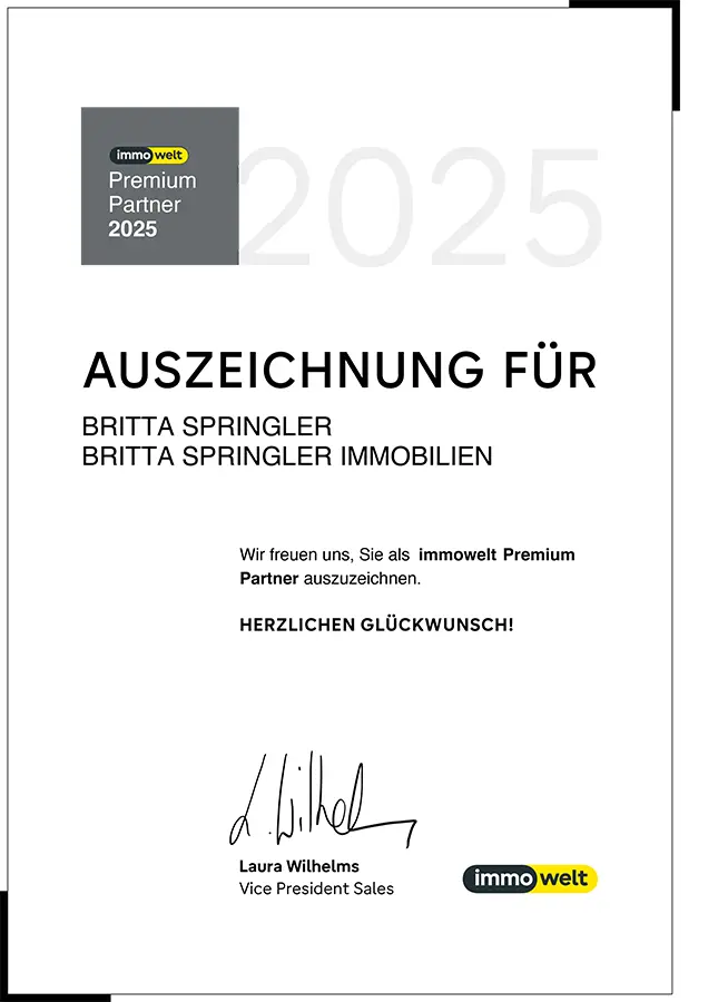 Urkunde Premium Partner 2025 Auszeichnung von ImmoWelt